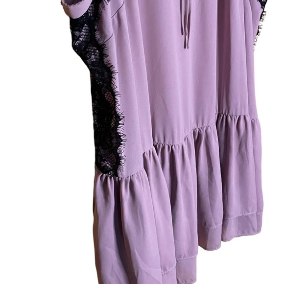 Lane Bryant Light Purple with Black Lace Babydoll Ruffle Top Flowy Size 28 - Picture 2 of 10